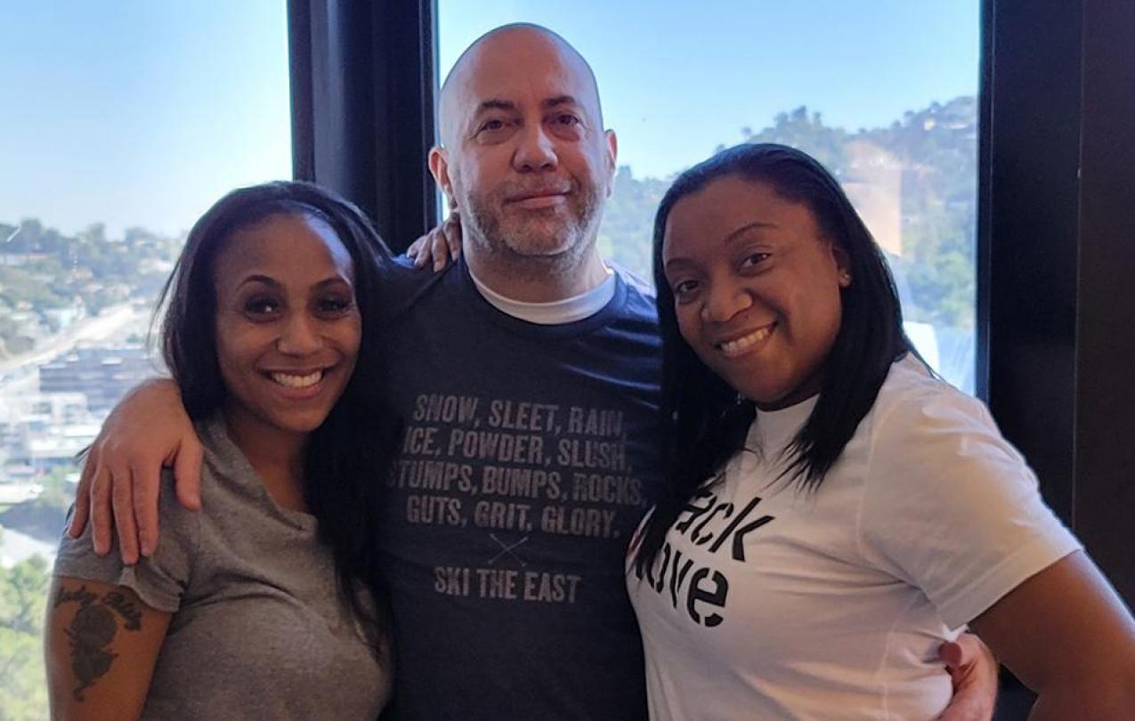 New York EMS workers Andria Connell, Oren Barzilay and Krystal Hayes at Los Angeles International Airport after their midflight rescue of a JetBlue passenger.