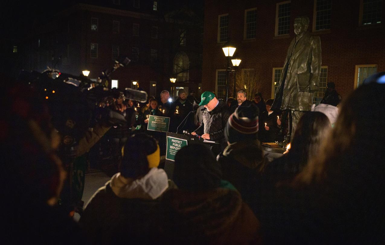 AFSCME Maryland President Patrick Moran speaks at the vigil in honor of Davis Martinez