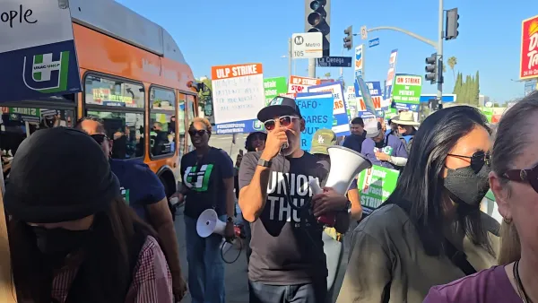 UNAC/UHCP VP Peter Sidhu leading a march at Kaiser West Los Angeles