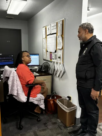 a family services specialist and AFSCME member, with Representative Horsford at the NDWSS office in West Las Vegas