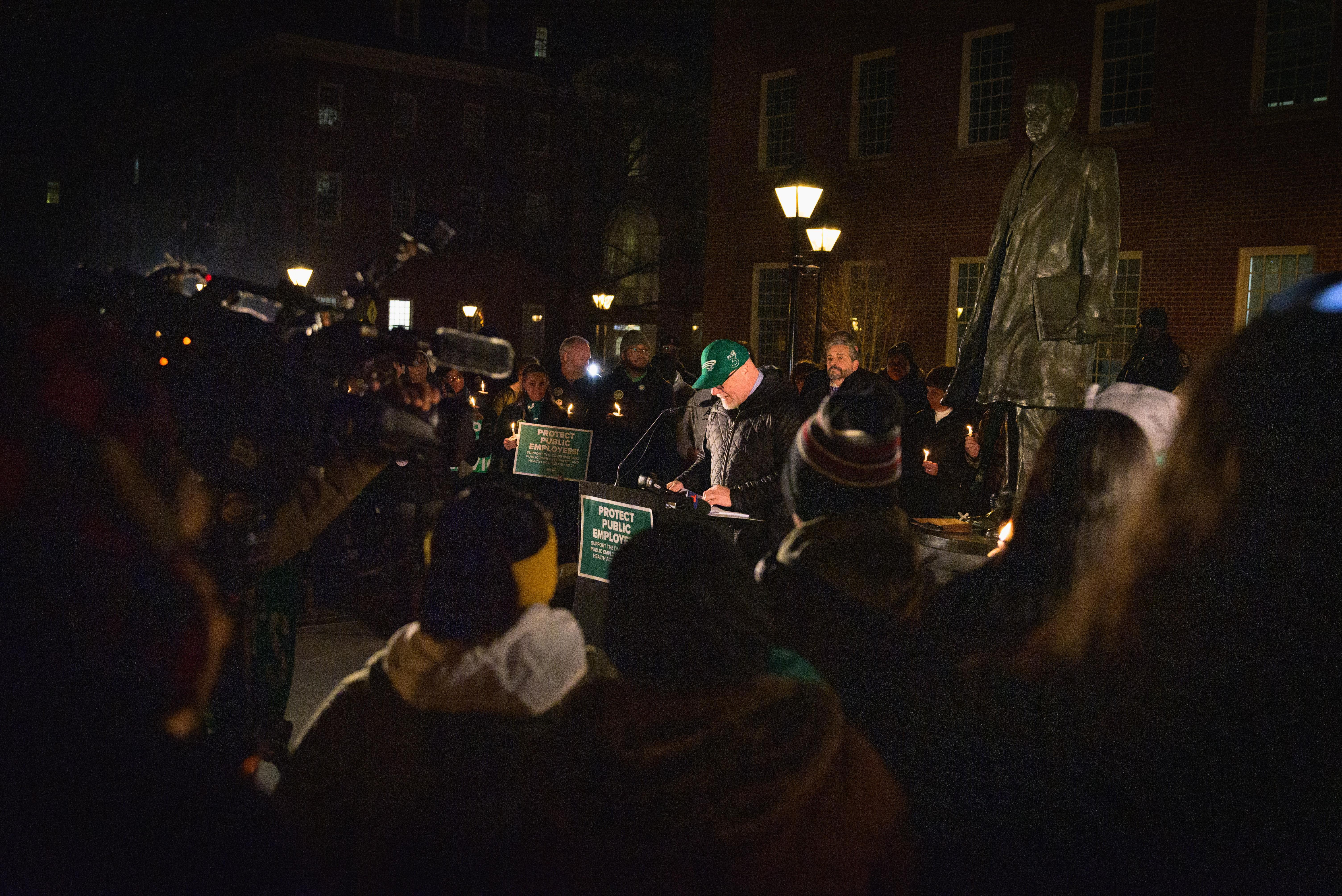 AFSCME Maryland President Patrick Moran speaks at the vigil in honor of Davis Martinez