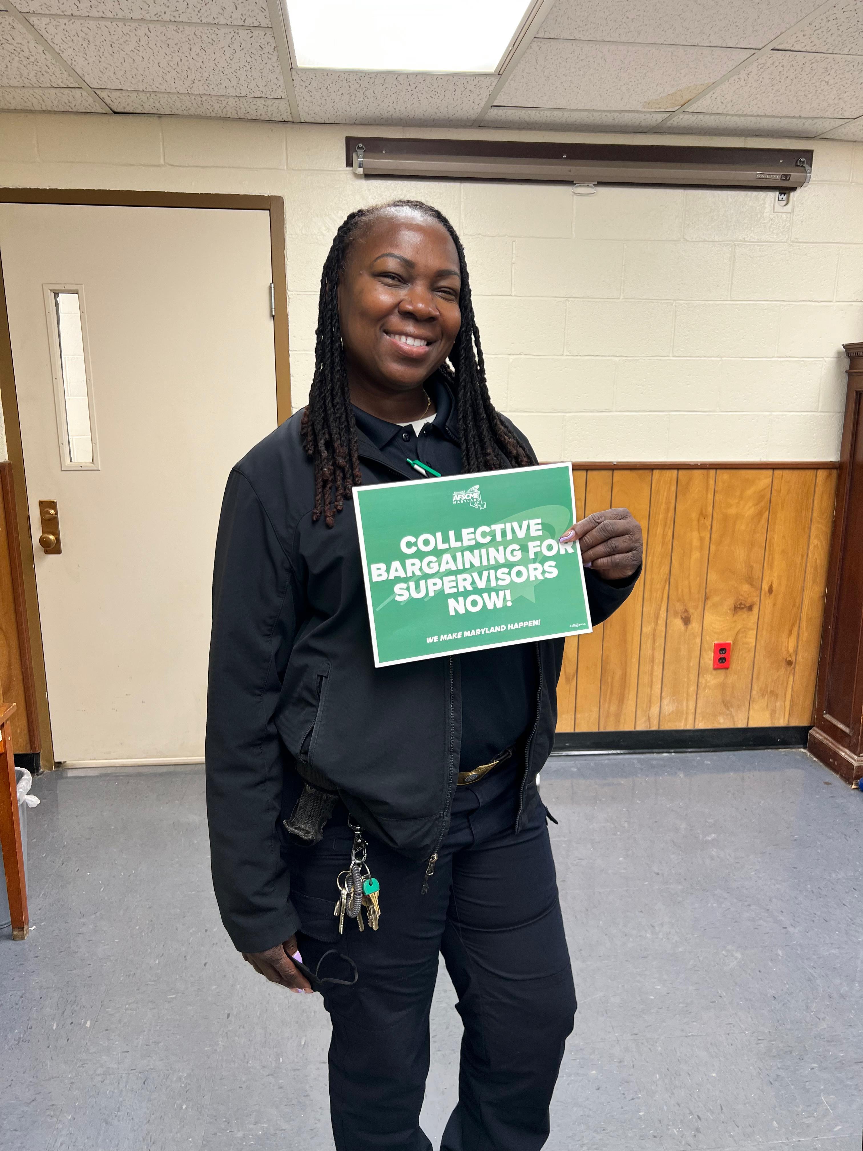 AFSCME supervisor member Elisha Mack supporting collective bargaining rights for supervisors in Maryland
