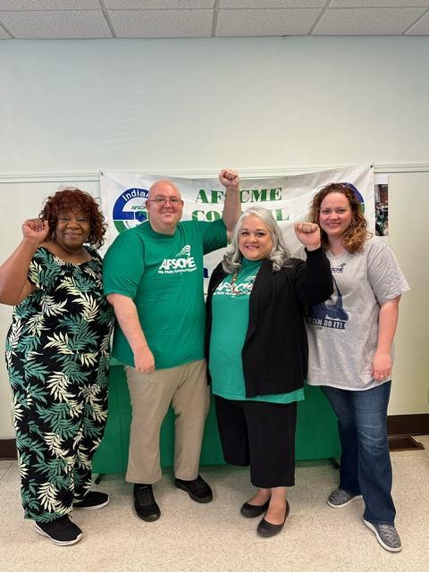 AFSCME Local 1239 bargaining committee. Left to right: Angela Bland, Daniel Moreland, Jessi Medeiros and Laura Barrett.