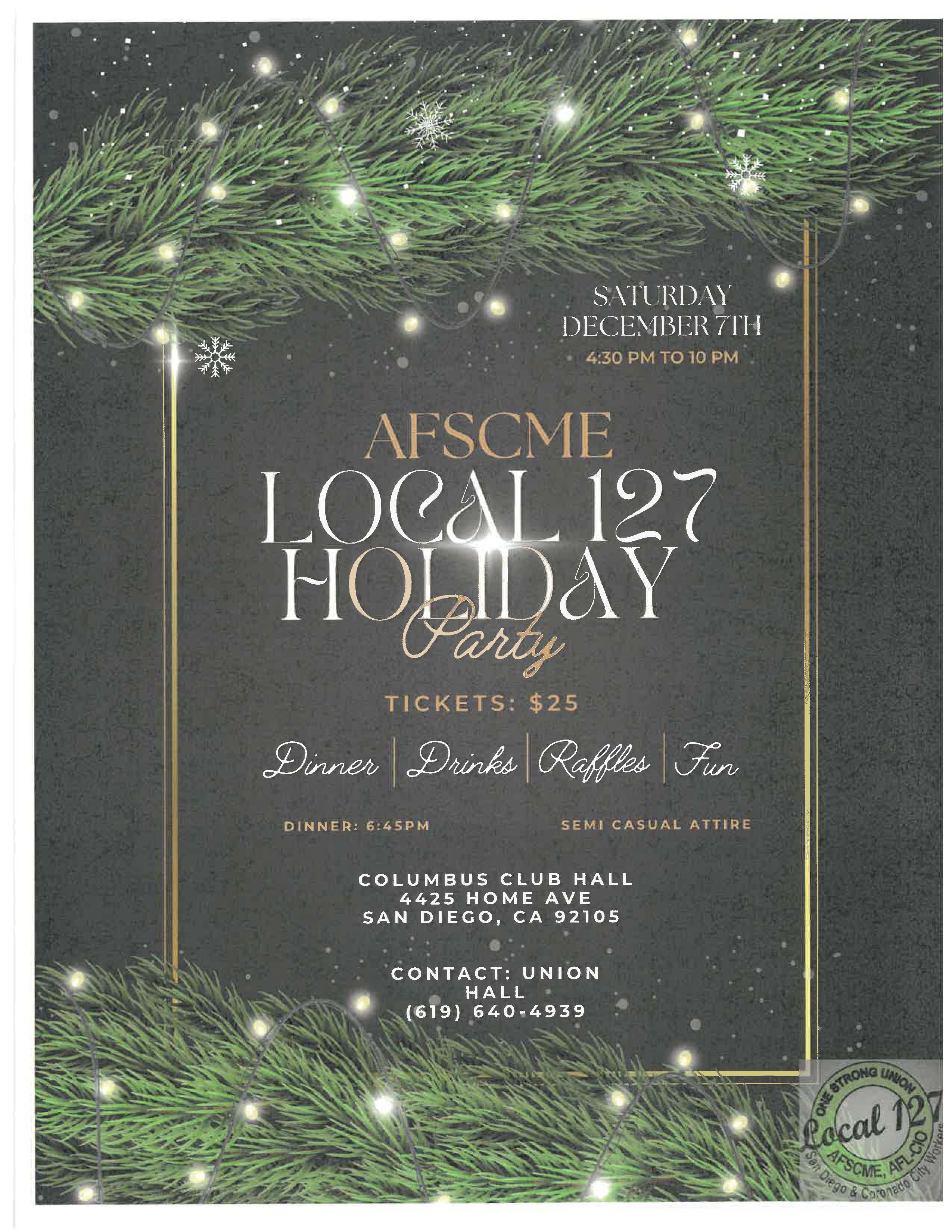 2024 AFSCME Local 127 Holiday Party Flyer