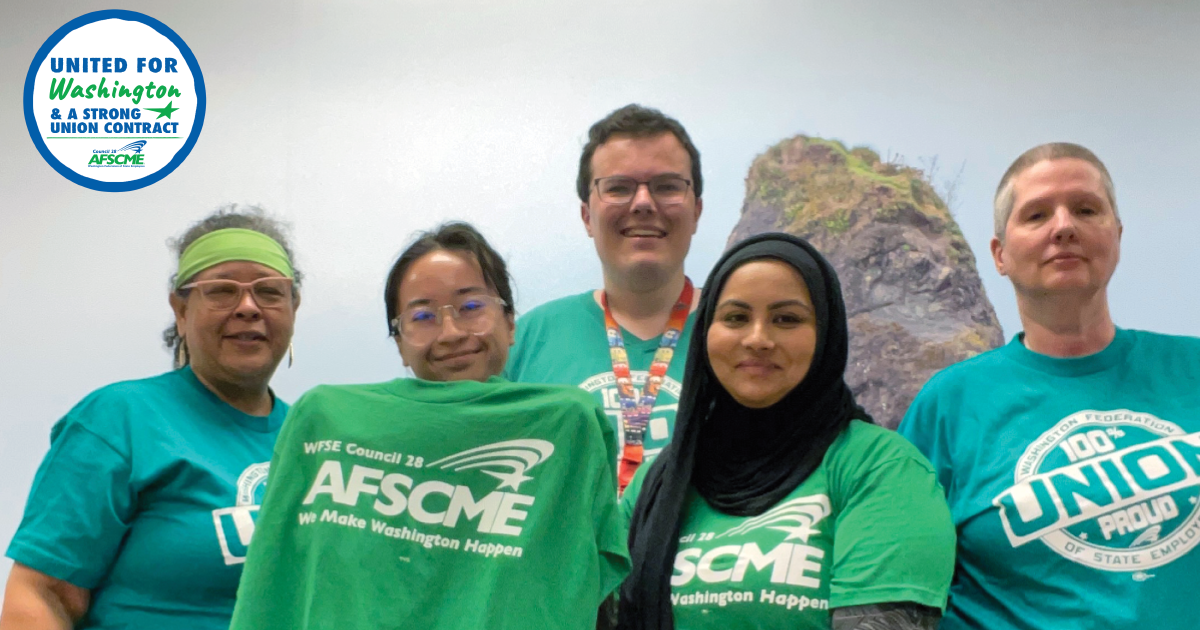 WFSE members from DDA Lynwood wear green to support their bargaining team