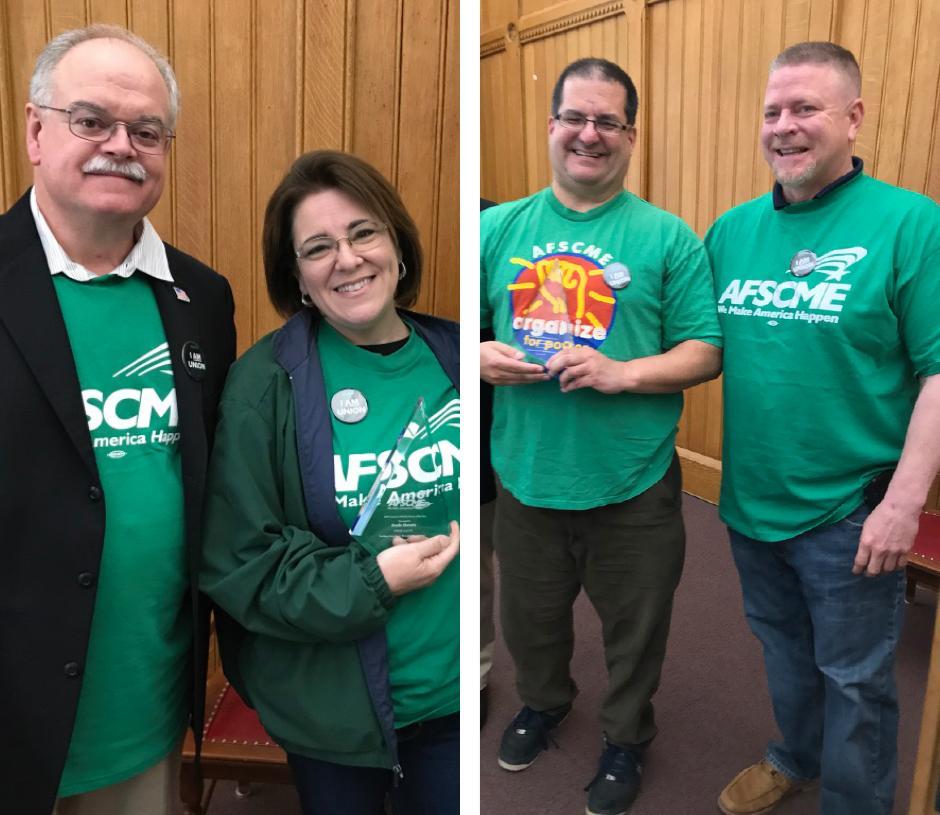 Left: Council 4 PEOPLE Chair David Dumaine (Local 714) and Ronda Charette (Local 610). Right: Steve Wierbicki (Local 269) and Council 4 Executive Director Jody Barr.