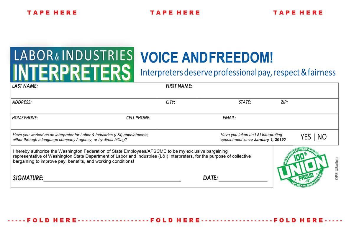 Labor & Industries Interpreters Authorization Card AFSCME Council 28