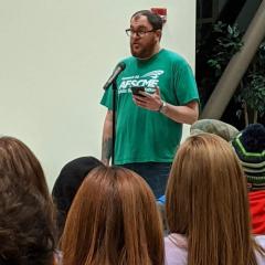 Johnny Dwyer,  an IT specialist at Seattle Central College and vice president of Local 304, speaking up against financial mismanagement at Shoreline Community College in January.