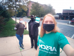 AFSCME members distributing masks